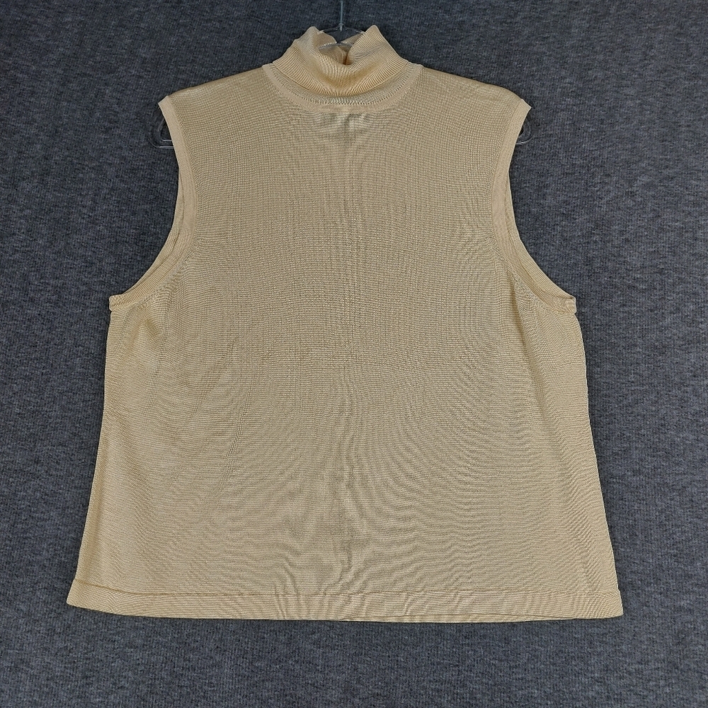 COUNTRY SHOP WOMEN VTG BUTTER YELLOW SLEEVELESS 100% SILK TURTLE NECK SWEATER XL